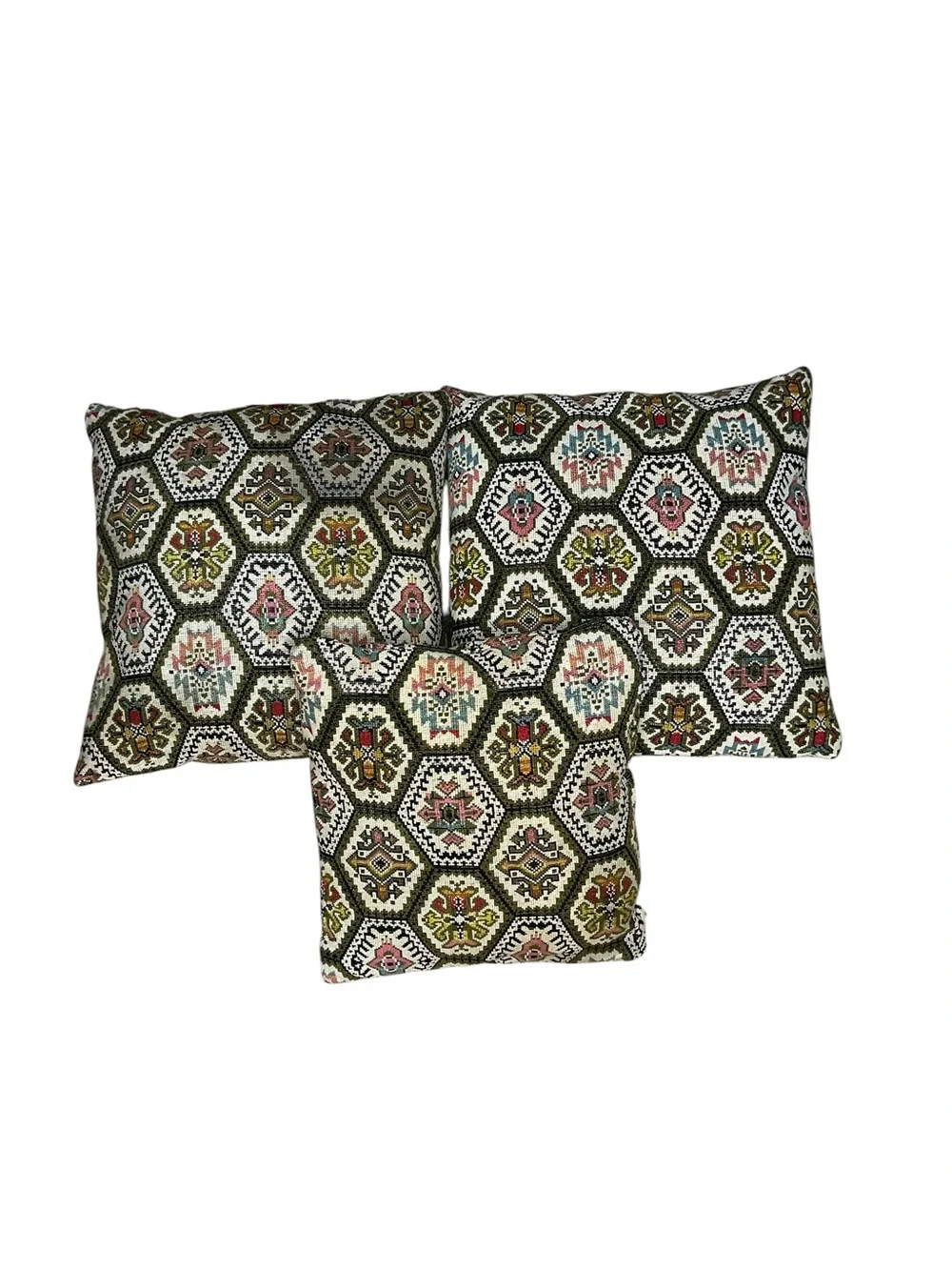 Set of 3 Vintage Style Tapestry Throw Pillows Floral Geometric Boho Cottage